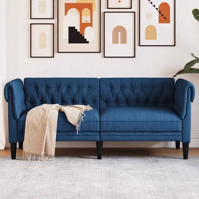 Divano Chesterfield a 2 Posti-Sofa 2 Posti-Divanetto Blu in Tessuto