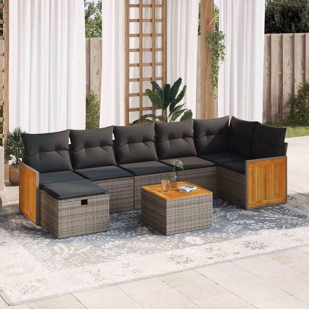 Maison Exclusive - Set da giardino 8 pezzi con cuscini grigio in polyrattan