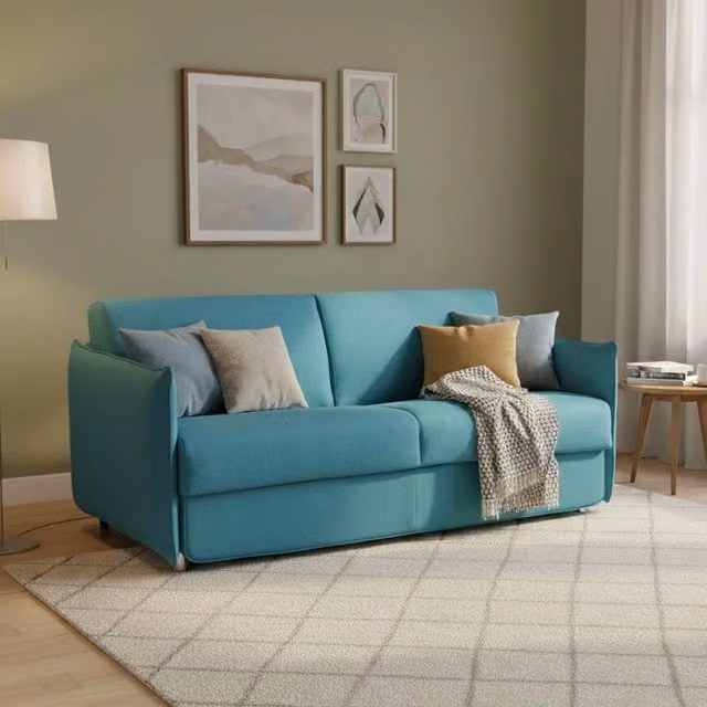 Divano Letto 2 Posti Trissino DMORA Made in Italy, Azzurro, L: 180 cm, P: 95 cm