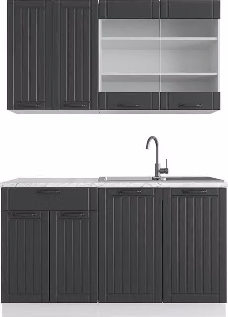 Cucina completa Fame-Line Antracite rustico/Bianco 140 cm senza piano di lavoro Vicco