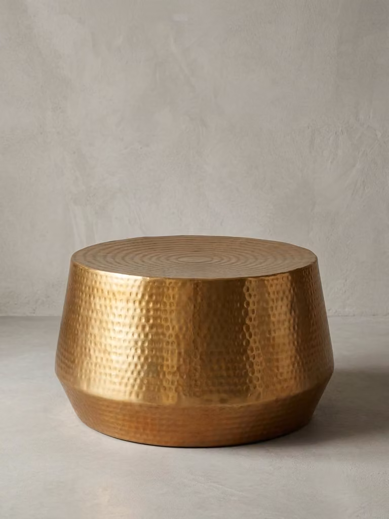 Tavolino da salotto 60x36x60 cm Tavolino in alluminio dorato stile orientale rotondo, tavolino da divano in metallo martellato piatto, tavolino da salotto di design moderno, tavolino da salotto indiano piccolo