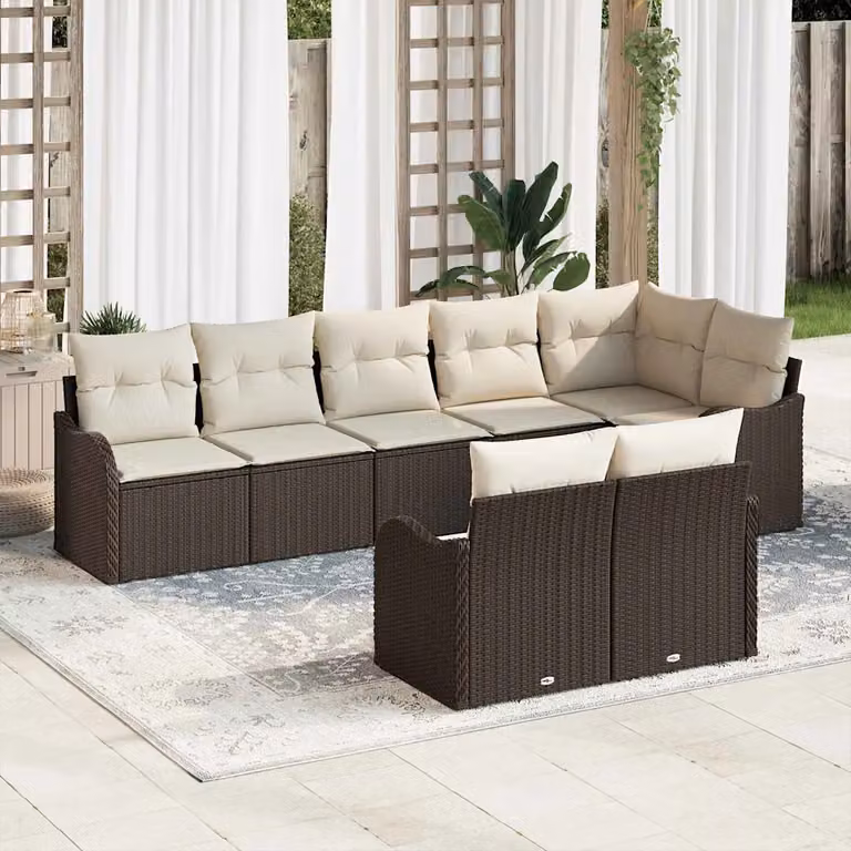 Set Divano da Giardino a L vidaXL in Polyrattan Marrone con Cuscini e Rivestimenti Rimovibili