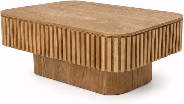 Tavolino da caffè rettangolare 98 cm con vano nascosto, legno impiallacciato naturale, design scanalato moderno