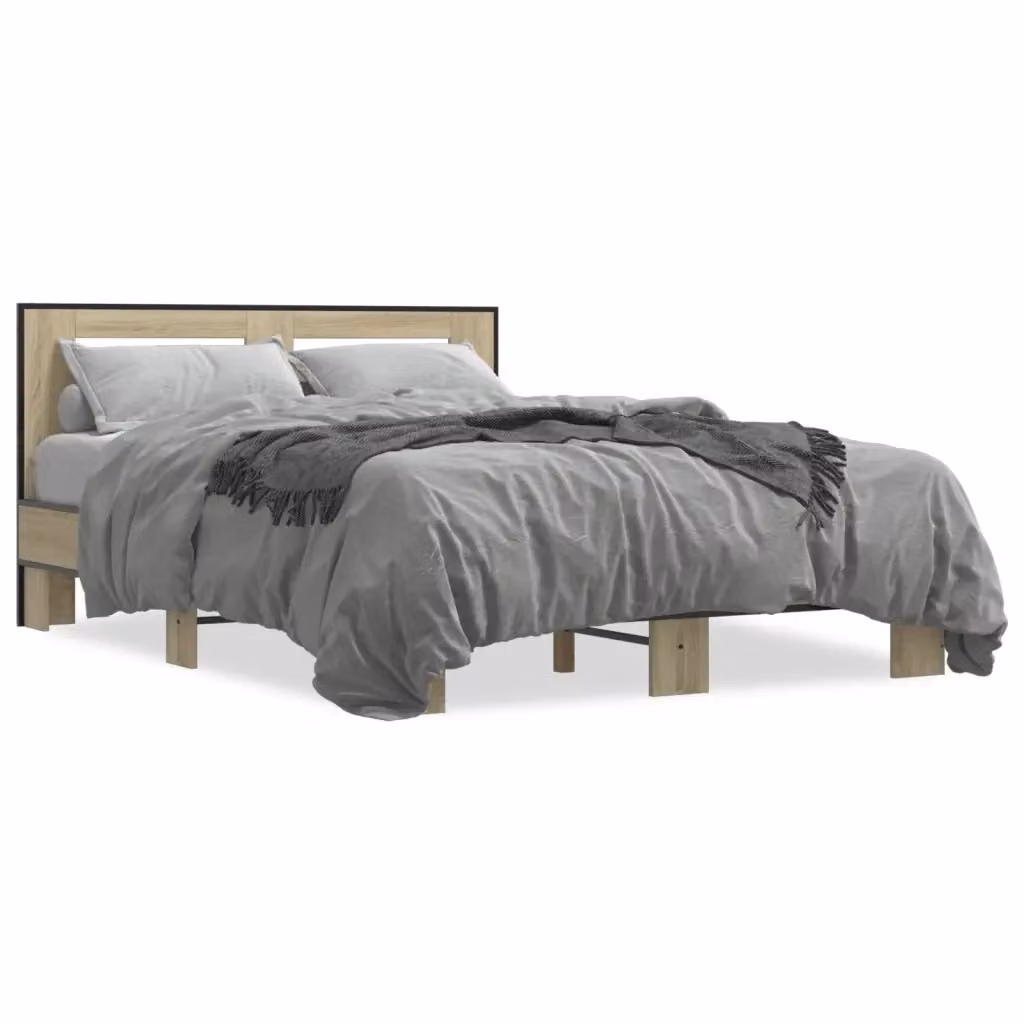 Letto Giroletto vidaXL in Rovere e Metallo, Colore Marrone, L/P/H: 140 x 190 x 30 cm – 2