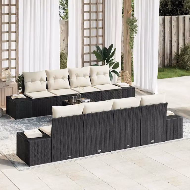 Set Divano da Giardino Moderno vidaXL in Polyrattan con Cuscini Nero e Beige