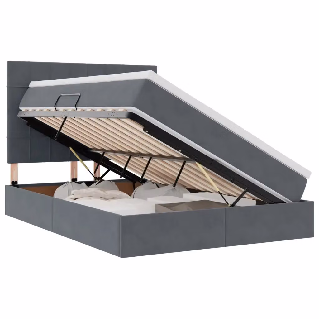 Letto con contenitore e illuminazione LED vidaXL in velluto grigio, L/P/H: 190 x 140 x 128 cm – 2