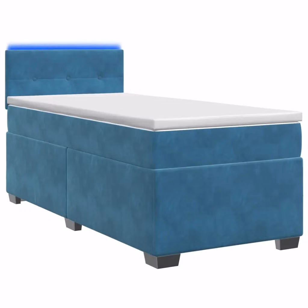 Letto con Box Spring e Materasso vidaXL in Velluto Blu e Bianco con Illuminazione LED e Porta USB L/P: 100 x 200 cm – 2