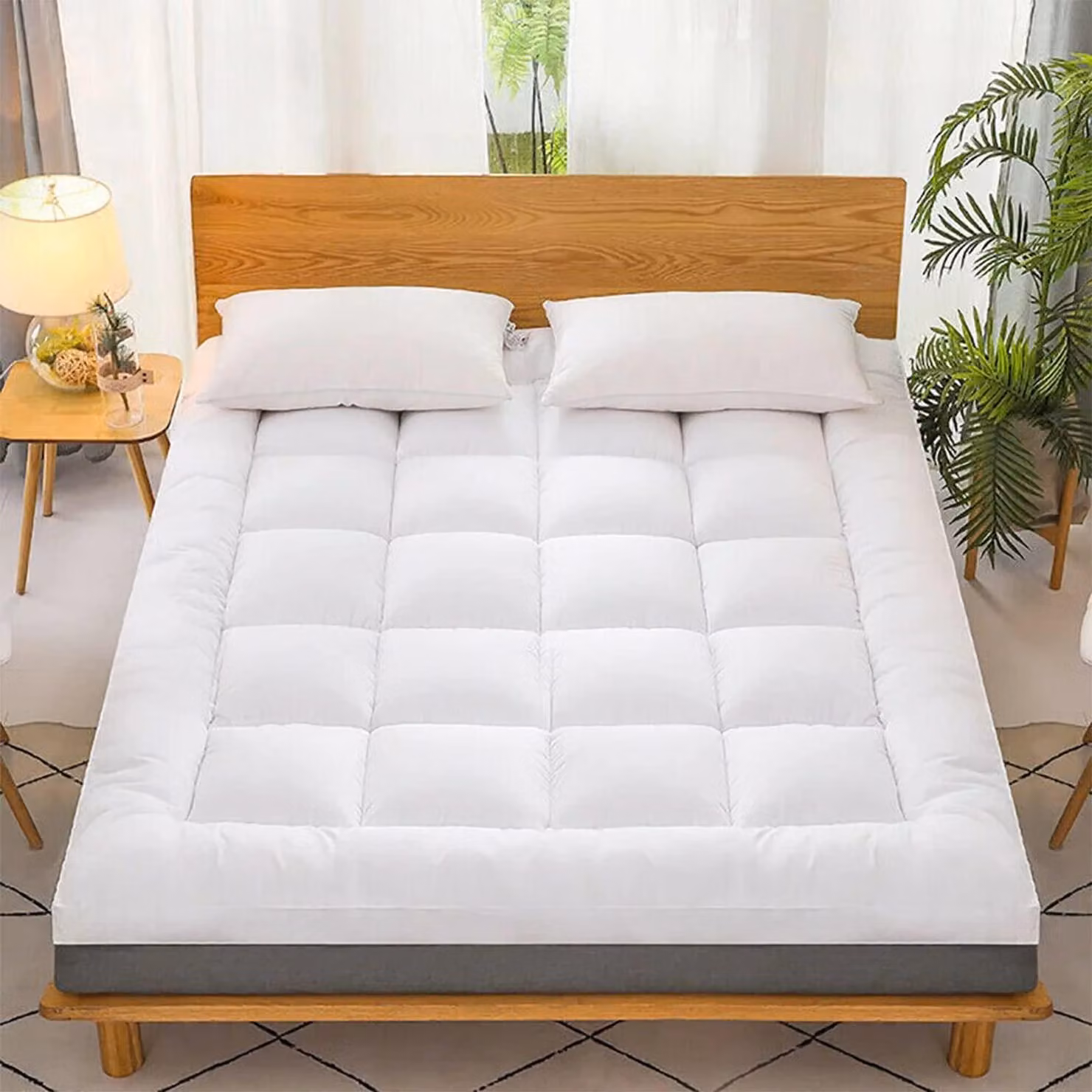 Topper per materasso, 10 cm di spessore, in microfibra, per letto matrimoniale 137x190 cm, ipoallergenico