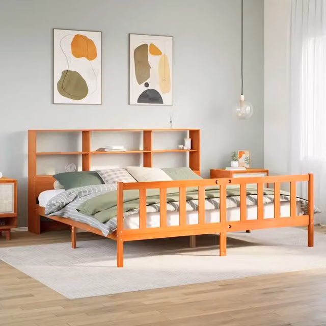 Letto Libreria senza Materasso Marrone Cera 180x200 cm in Pino 3321725