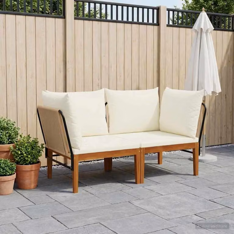 Set di 2 divani angolari da esterno vidaXL in legno di acacia e corda con cuscini inclusi, colore naturale