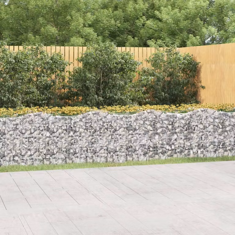 vidaXL Gabbione ad Arco con Letto Rialzato in Acciaio Zincato Grigio L: 600 cm, P: 100 cm, H: 100 cm