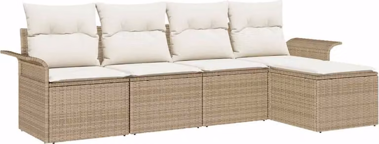 Set Divano da Giardino con cuscino 5 pcs Beige polyrattan