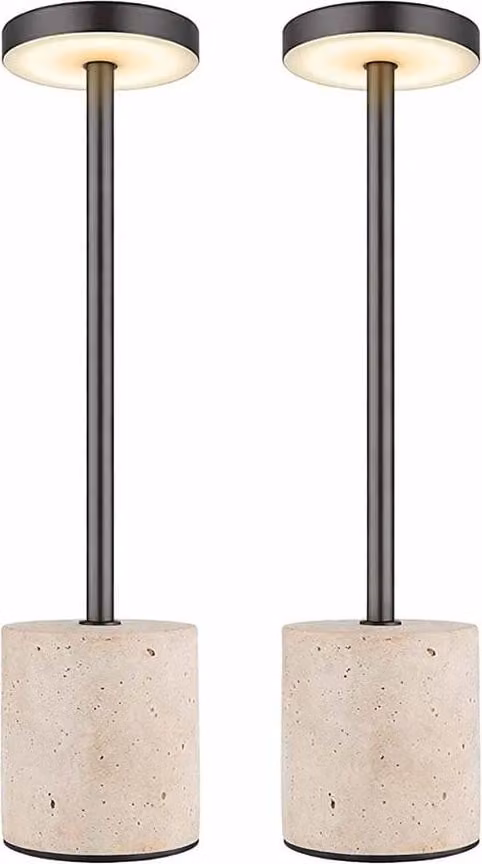 2x lampada da tavolo a LED, pietra travertino, dimmer touch, H 34 cm