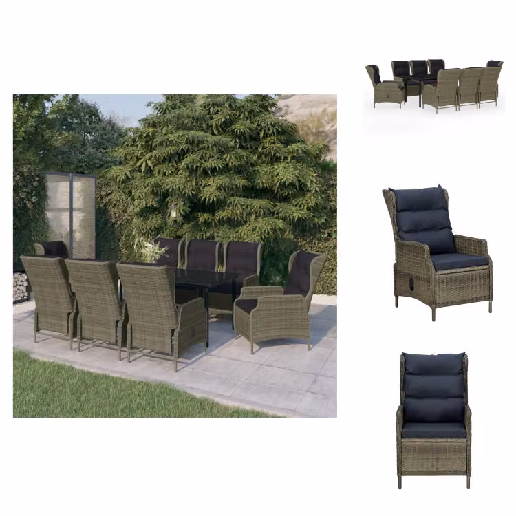 vidaXL Set da pranzo da giardino 9 pezzi marrone - Set di mobili da giardino