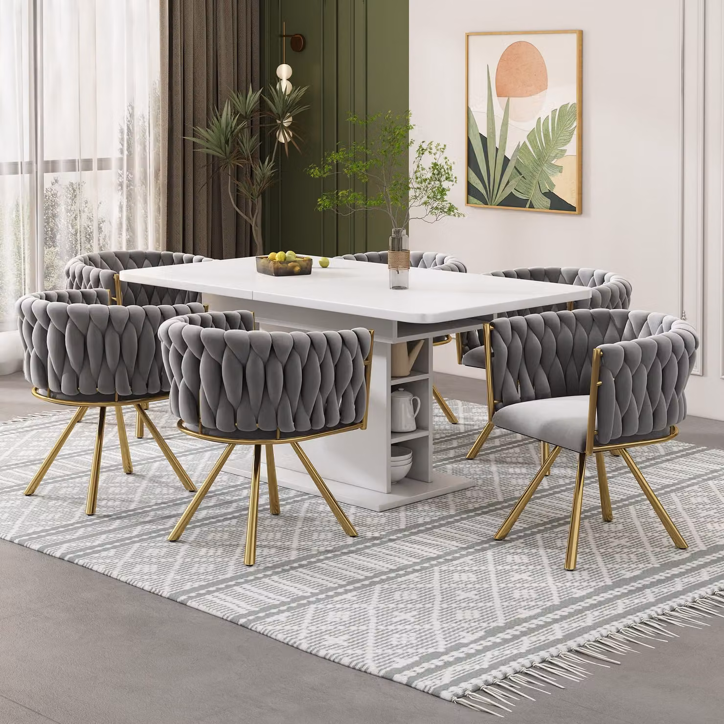 Sedia da pranzo Fliek, 6 sedie imbottite girevoli a 360°, sedia da cucina, sedia da trucco con rivestimento in velluto, sedia da salotto con braccioli e gambe in acciaio, oro grigio
