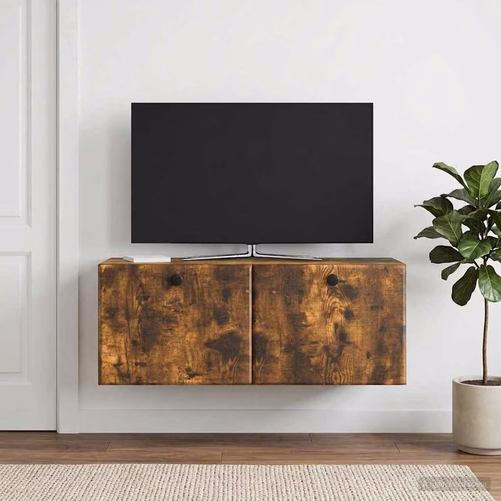 Mobile Porta TV da Muro vidaXL in Rovere Fumo, Design Moderno con Scomparti Media, L 78,5 x P 31 x H 30 cm