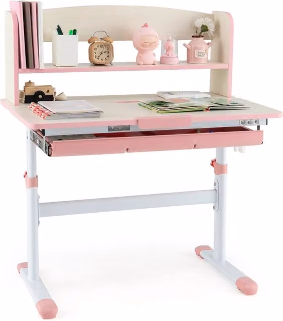 Scrivania da studio per bambini regolabile in altezza con piano inclinabile Rosa