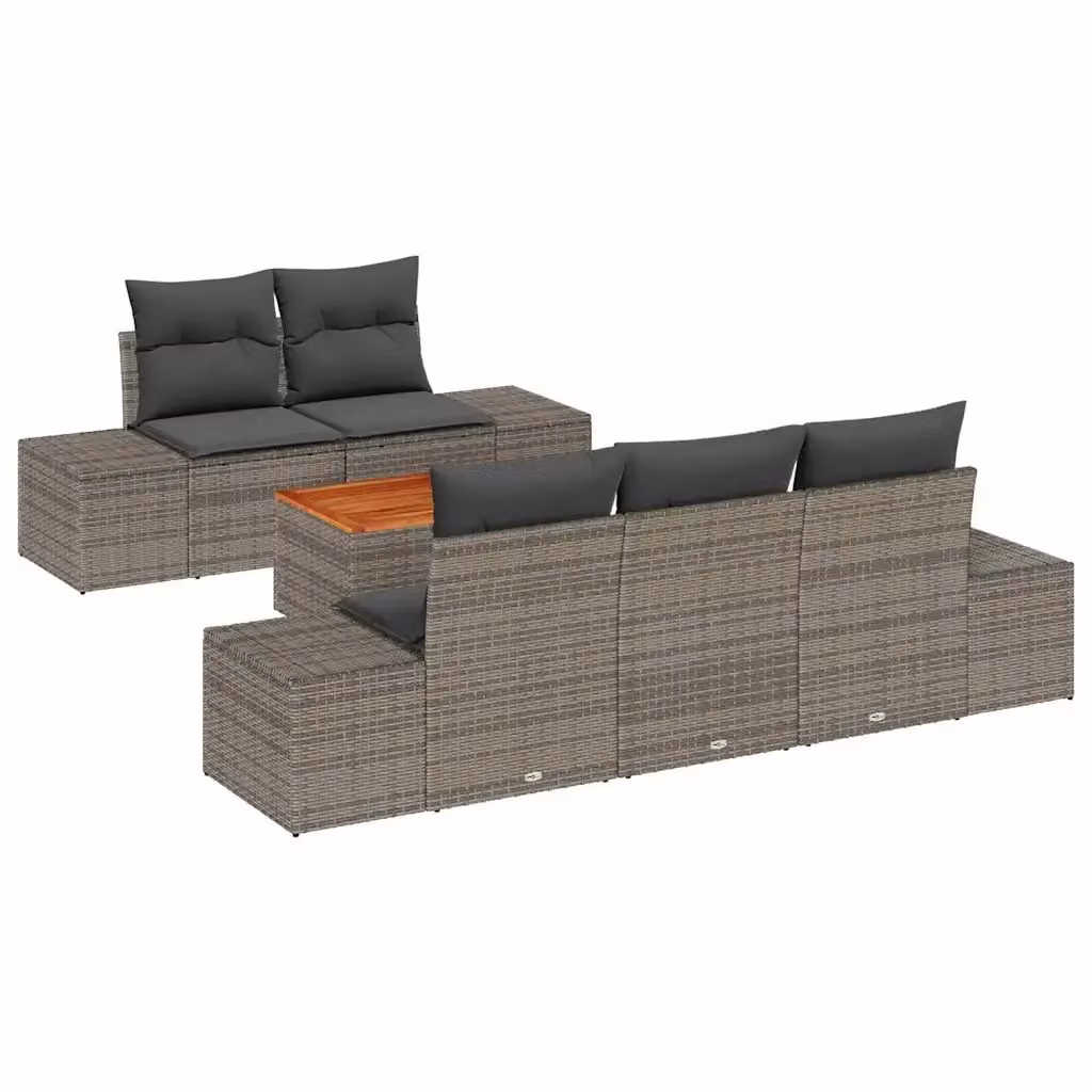 Set Divano da Giardino vidaXL 6 Pezzi a Forma di L Grigio con Cuscini e Tavolino in Polyrattan e Acciaio – 2