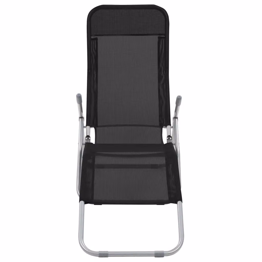 Set di 2 lettini prendisole pieghevoli vidaXL in textilene nero con poggiatesta regolabile e struttura in acciaio verniciato L/P/H: 197 x 60 x 44 cm – 2