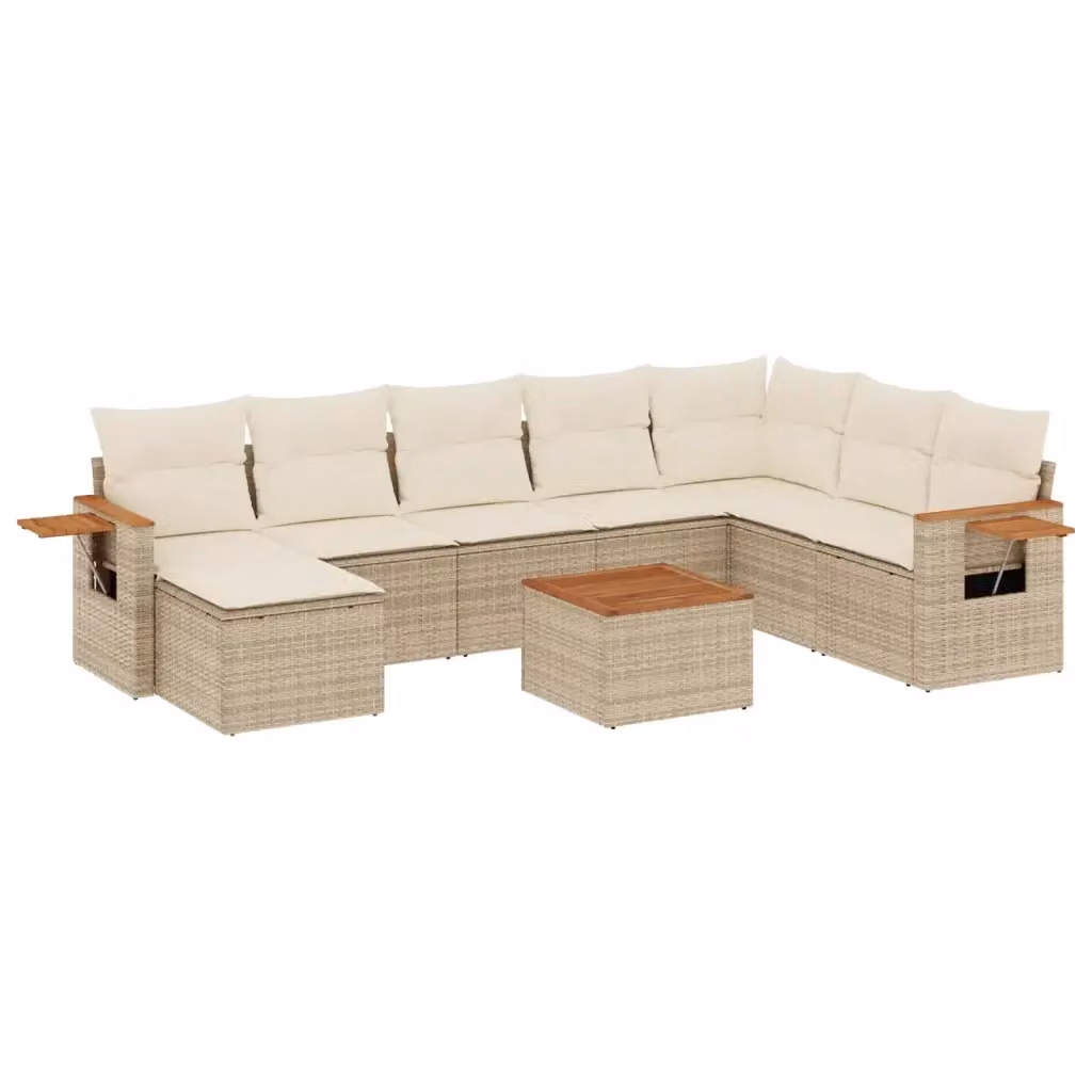 vidaXL Set Divano da Giardino a L 9 pz in Polyrattan con Cuscini Beige e Tavolino da Esterno – 2