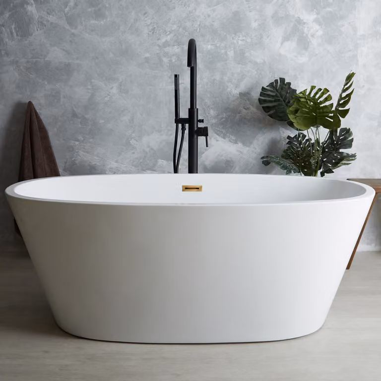 Vasca da Bagno Centro Stanza Ovale Moderna - 1595 x 740mm - Scelta di Finitura Troppopieno - Ashbury