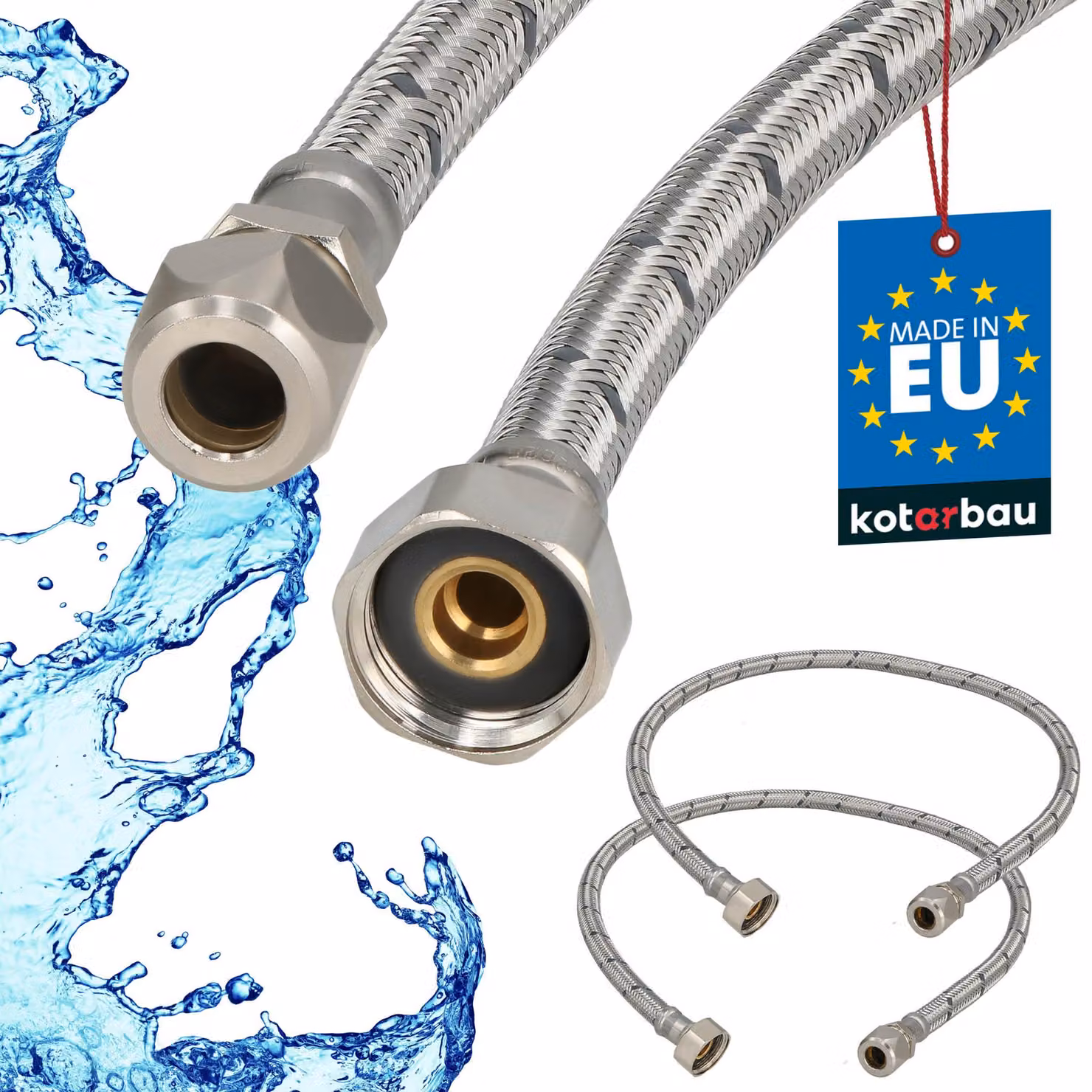 KOTARBAU® 2 Pezzi Tubo Flessibile per Rubinetto 1/2" x 3/8" Tubo di Raccordo 70 cm Dado Girevole x Raccordo a Pressare Acciaio Inox