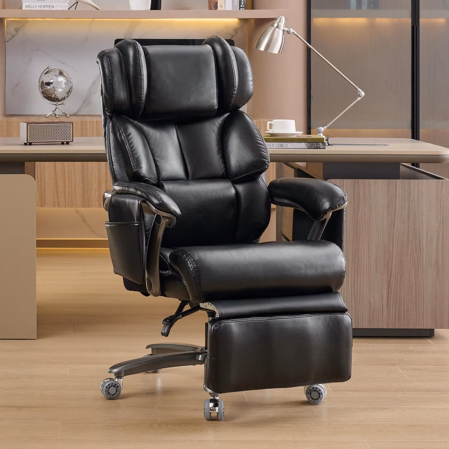 Sedia da ufficio ergonomica XXL Aosom, Nero, in ecopelle con poggiatesta e braccioli – 2