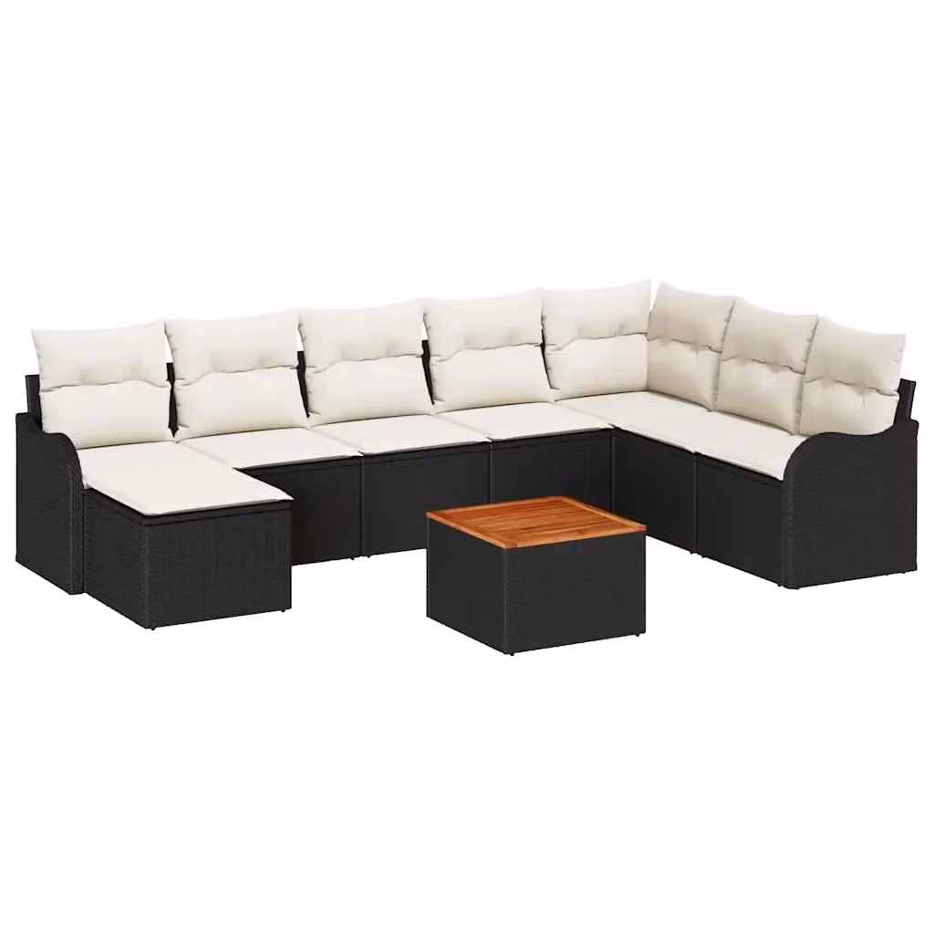 Set Divano da Giardino Moderno vidaXL 9 Pezzi in Polyrattan con Cuscini Nero e Beige – 2