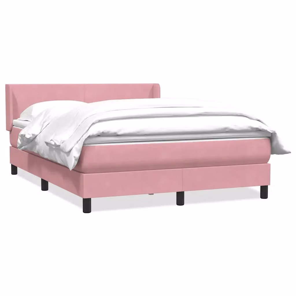 Letto con Giroletto a Molle e Materasso Ibrido vidaXL in Velluto Rosa e Bianco L/P/H: 147 x 213 x 88 cm – 2