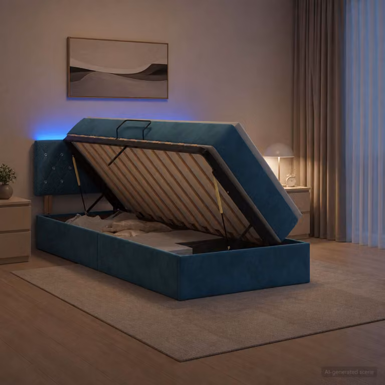 Letto con contenitore e illuminazione LED vidaXL in velluto blu con materasso a molle L/P/H: 194 x 90 x 88 cm