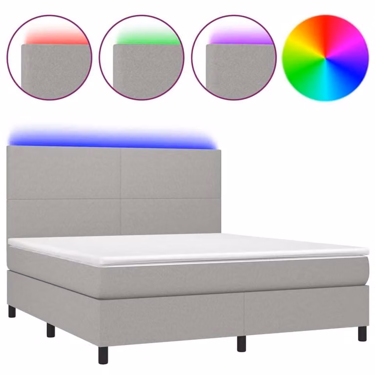 Letto a Molle Materasso e LED Grigio Chiaro 180x200 cm Tessuto