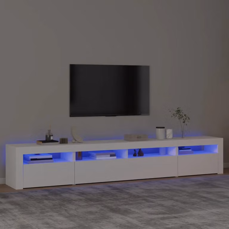 vidaXL Mobile Porta TV Moderno con Luci LED Integrate Bianco L: 240 cm, P: 35 cm, H: 40 cm