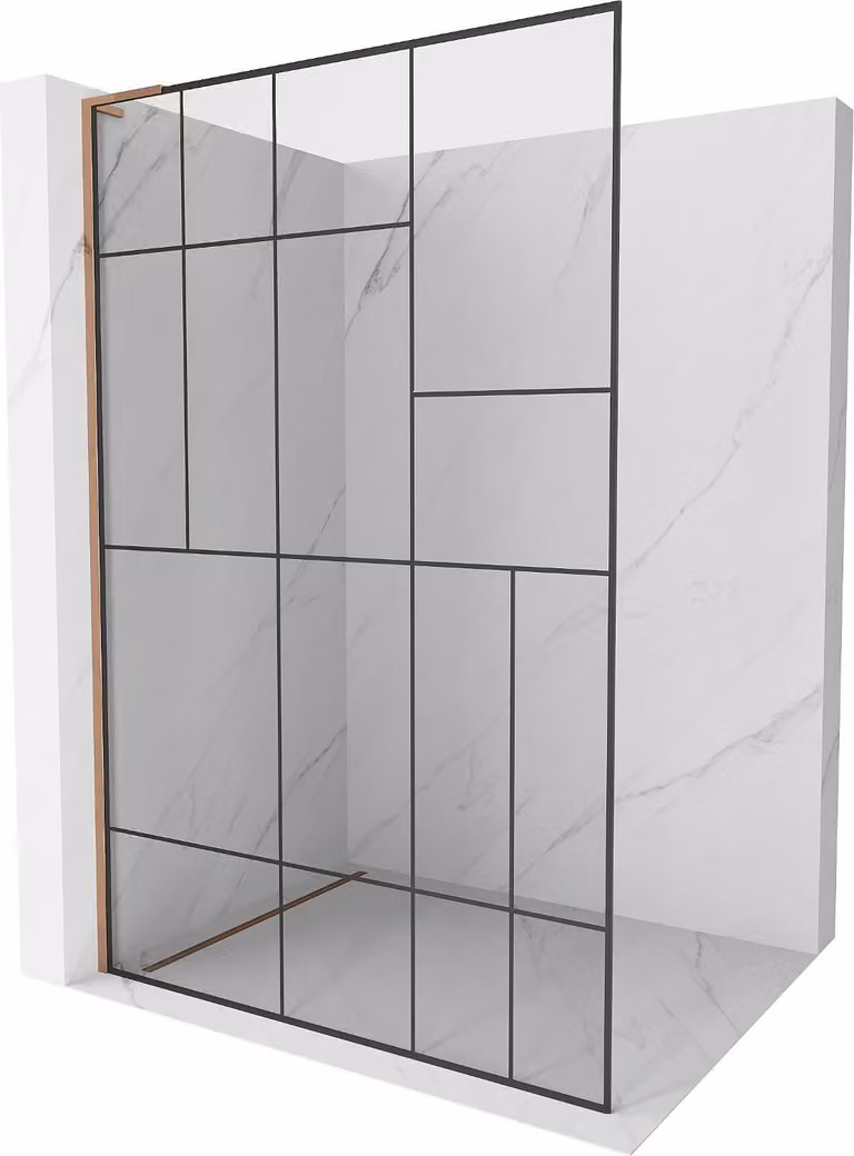 Mexen Kioto L parete doccia Walk-in 110 x 200 cm, motivo nero, oro rosa - 800-110-103-60-78