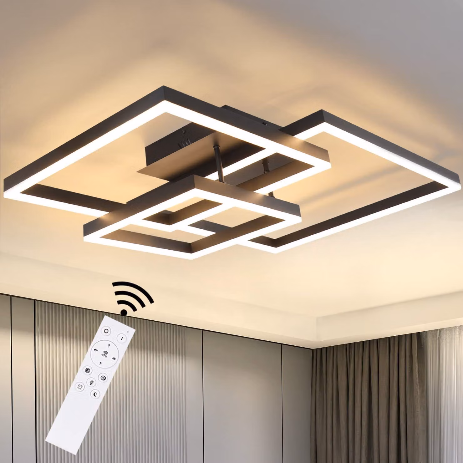 ZMH Lampada da soffitto LED Soggiorno - Dimmerabile Nero 61CM Lampada da soggiorno Design moderno con telecomando Illuminazione da soffitto in metallo