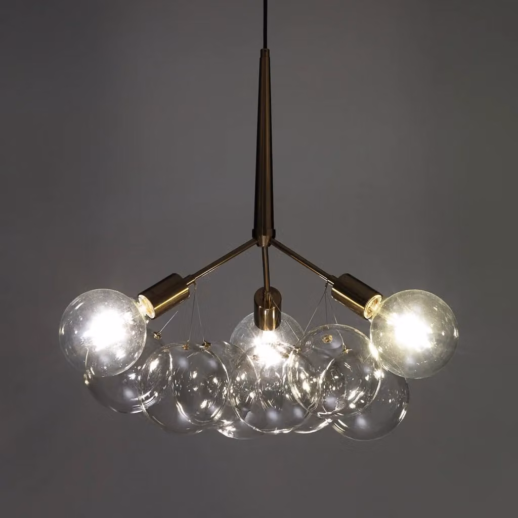 Lampadario a sospensione ORESTELUCHETTA in metallo e vetro color ottone anticato, Ø: 60 cm, H: 60 cm – 2