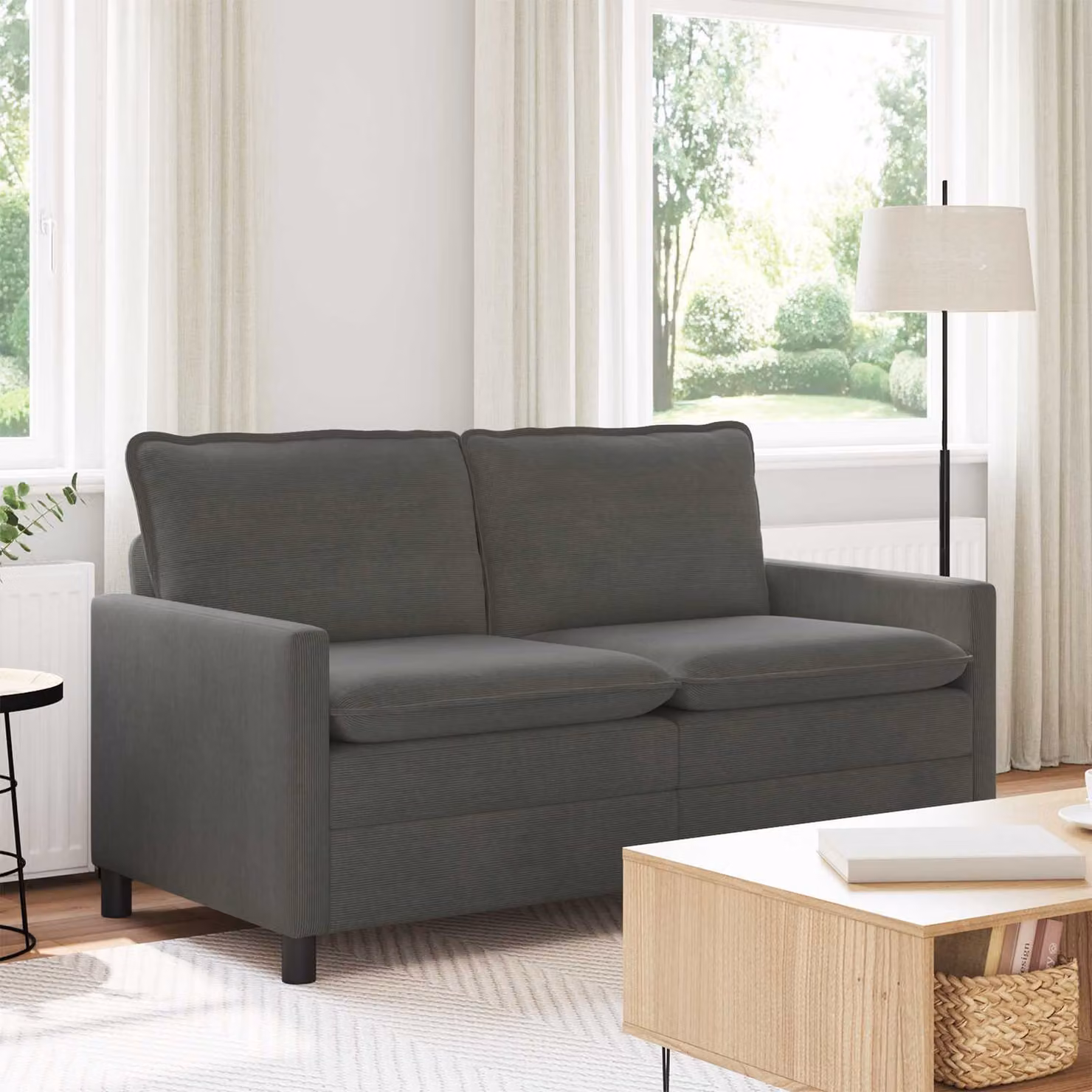Divano vidaXL in tessuto grigio scuro con struttura in metallo e coperture rimovibili L: 156 cm, P: 81 cm, H: 87,5 cm