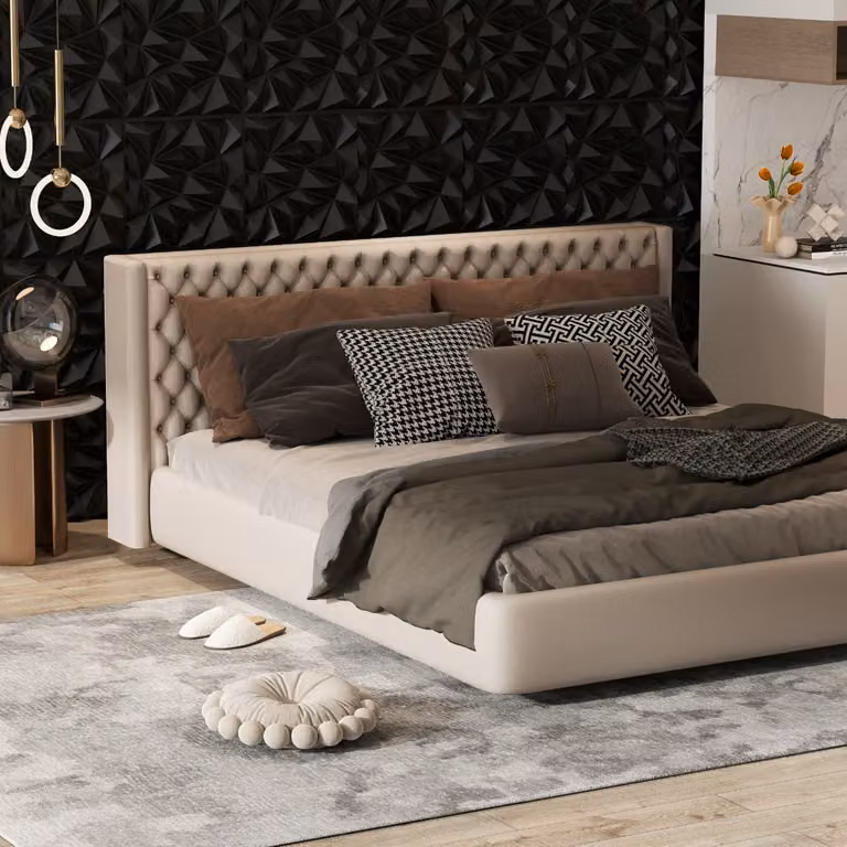 Costway Confezione da 40 pannelli murali 3D in PVC adesivi neri per pittura e fai-da-te