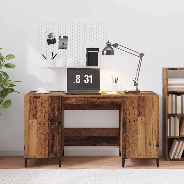 Scrivania da ufficio vidaXL in legno e metallo marrone, stile minimalista, L/P/H: 140 x 50 x 75 cm – 1