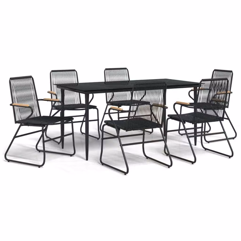Set da Pranzo da Giardino 7 pz Nero in Rattan PVC