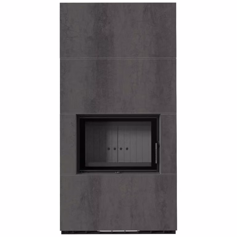 Kit camino KRATKI FLOKI BOX 8 kW Ø 160 Sinterizzazione al quarzo NATURALI PIETRA DI SAVOIA ANTRANCITE BOCCIARDATA rivestimento nero