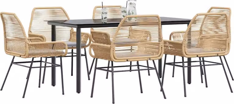 Maison Exclusive - Set Pranzo da Giardino 7pz con Cuscini Marrone Polyrattan Vetro