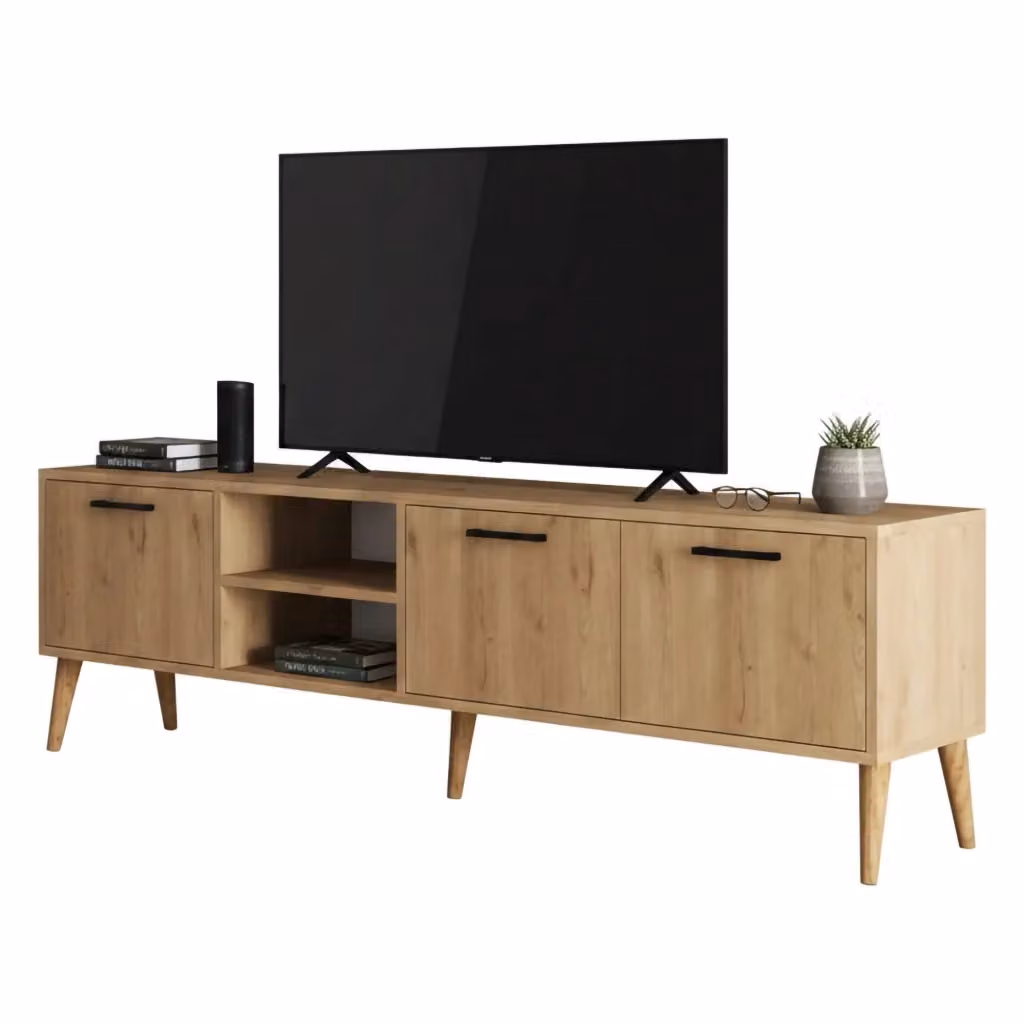 Mobile porta TV Brugine DMORA in legno color quercia marrone con un ripiano, L/P/H: 180 x 35 x 53 cm – 2