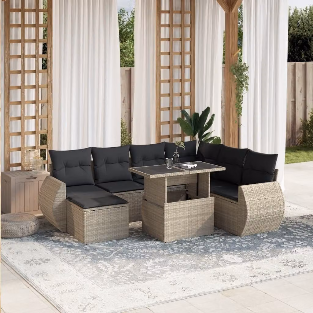 Maison Exclusive - Set Divano da Giardino 8pz con Cuscini Grigio Chiaro Polyrattan