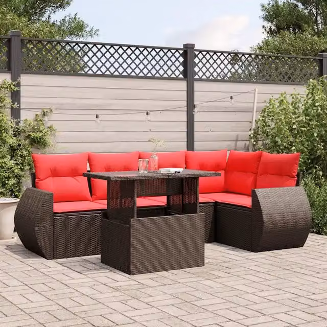 Set da giardino moderno vidaXL composto da 6 pezzi in rattan e metallo con cuscini marroni e tavolino da caffè – 1