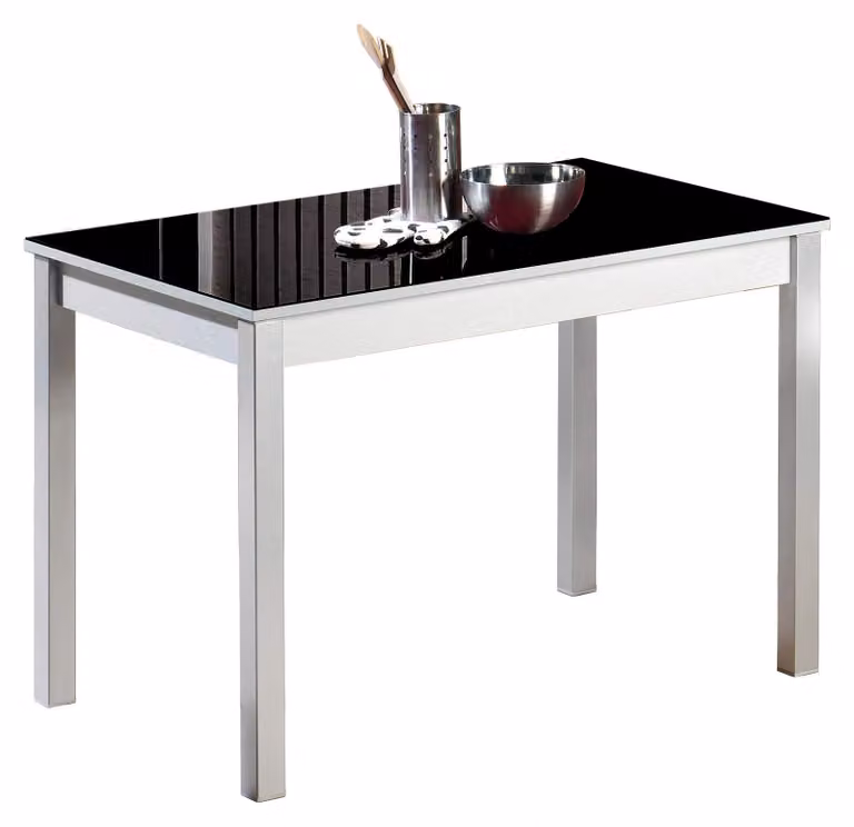 Tavolo da pranzo, dimensioni 90x50 cm, nero, piano in vetro, struttura in metallo