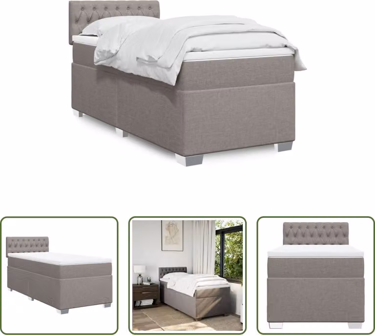 The Living Store Letto a molle con materasso Taupe 90x200 cm in tessuto