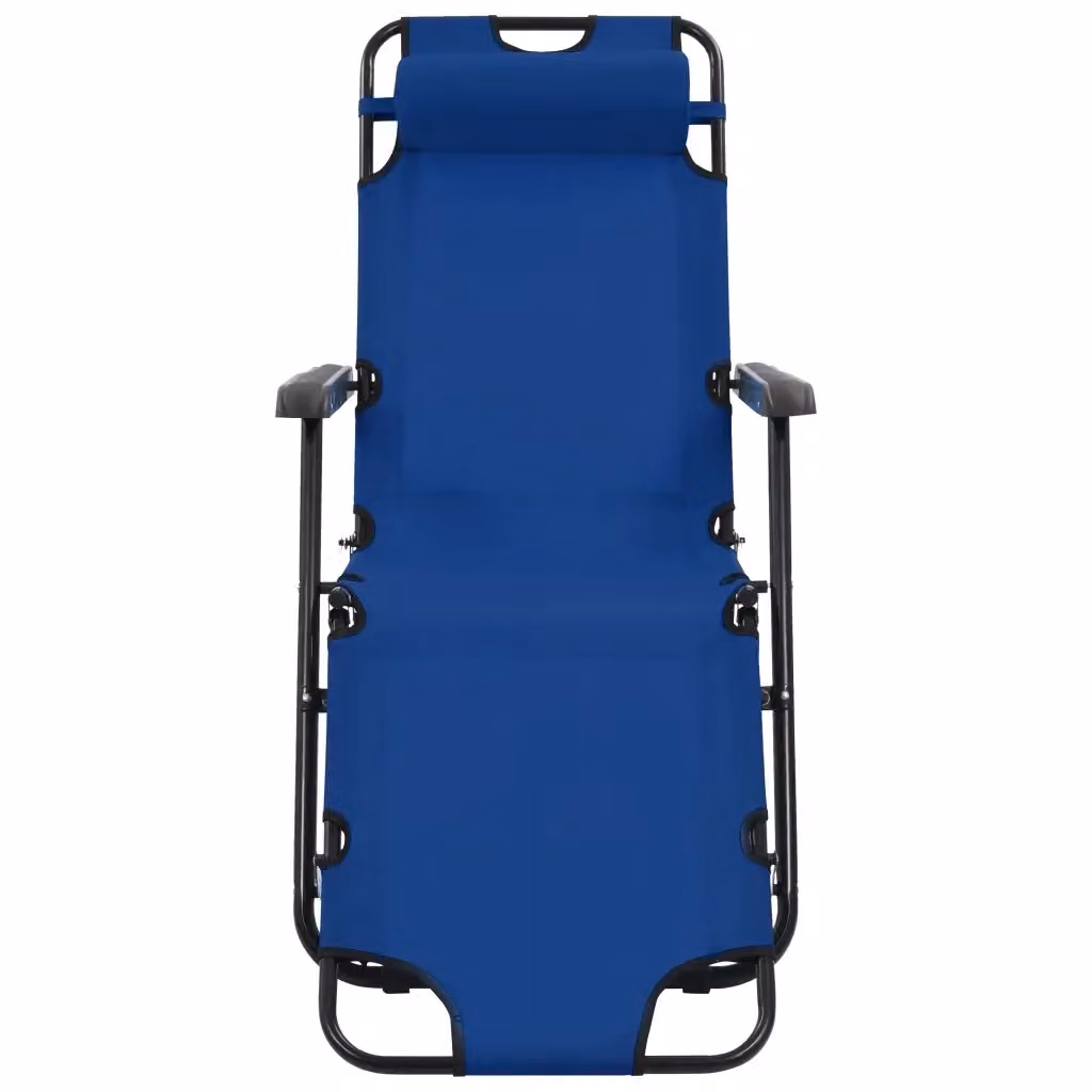 Set di 2 lettini prendisole pieghevoli vidaXL in acciaio blu con poggiagambe e schienale regolabile in textilene resistente ai raggi UV – 2