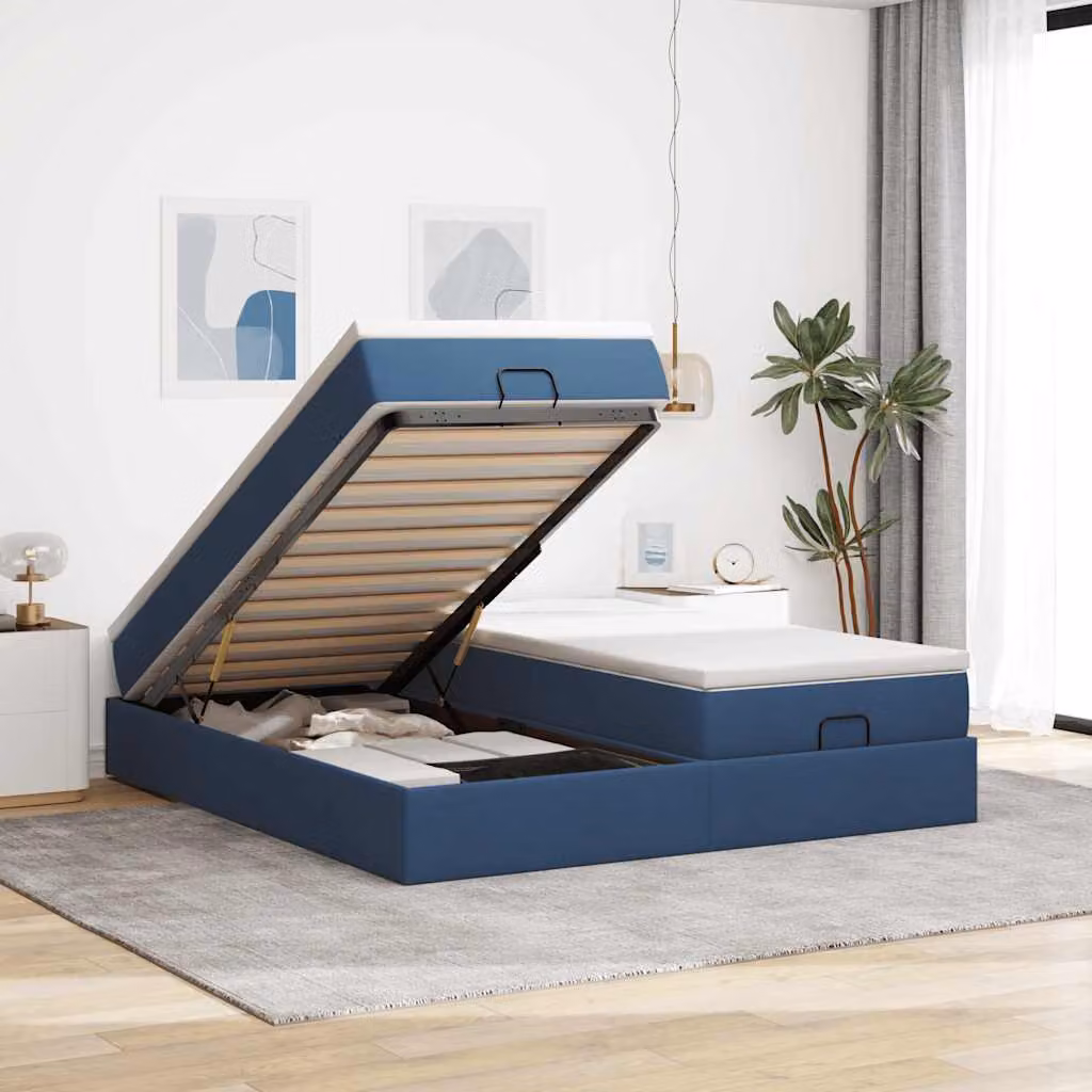 Struttura Letto con Contenitore a Sollevamento vidaXL, Colore Blu e Bianco, L/P/H: 180 x 200 x 23,5 cm – 1