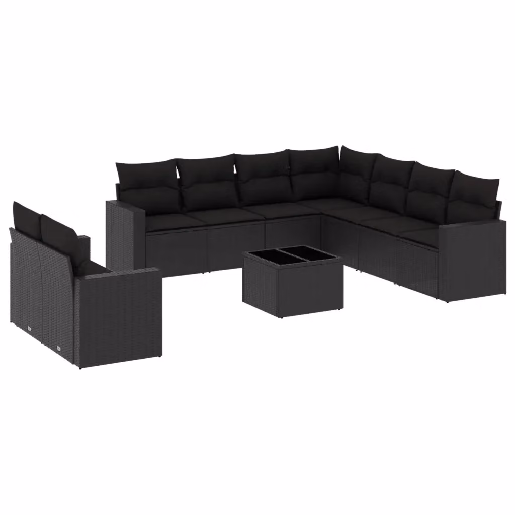 Set di divani da giardino vidaXL in polyrattan nero con cuscini e tavolino da esterno – 2