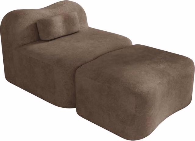 Divano modulare senza telaio con pouf, schiuma ad alta densità 32D e rivestimento in velluto marrone